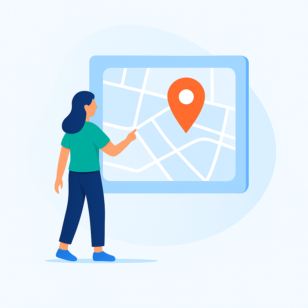 Woman pointing to map